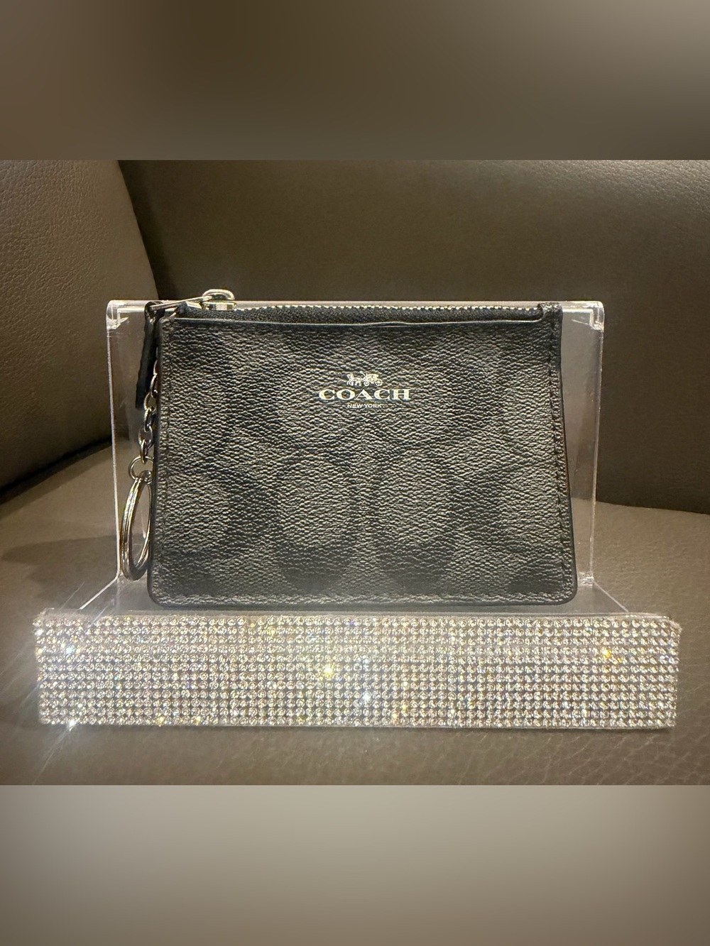 Coach Signature Mini Zip Card Case Keyring